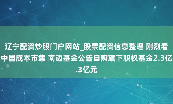辽宁配资炒股门户网站_股票配资信息整理 刚烈看好中国成本市集 南边基金公告自购旗下职权基金2.3亿元