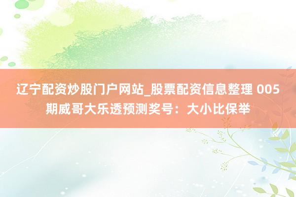 辽宁配资炒股门户网站_股票配资信息整理 005期威哥大乐透预测奖号：大小比保举